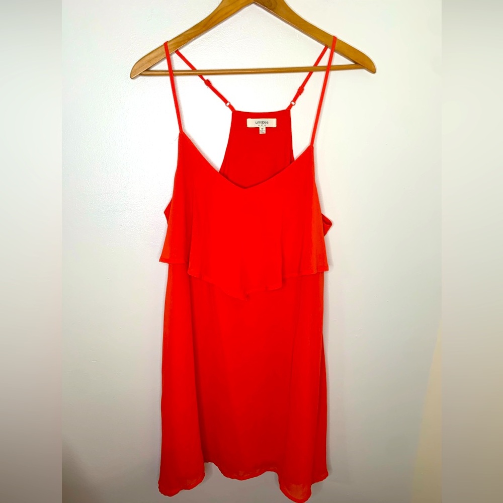 Umgee Chiffon Spaghetti Strap V-Neck Racerback Size Medium Coral Dress Party